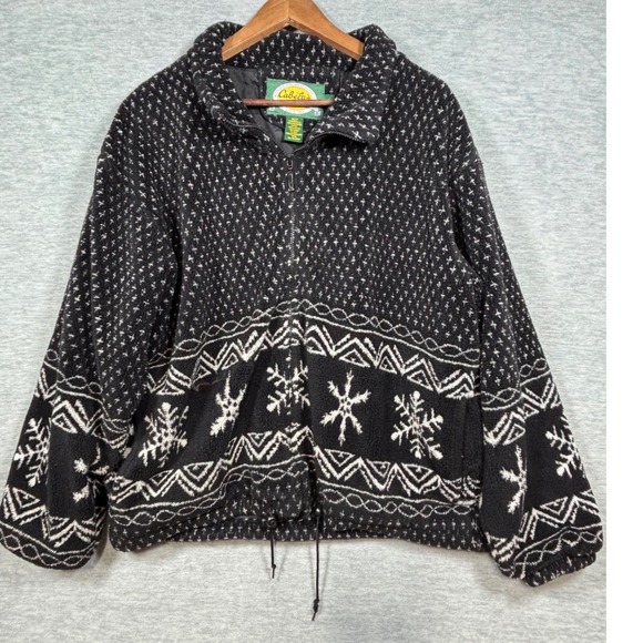Cabelas Womens Jacket L Black Fleece Zip  Snowflake - Picture 1 of 6